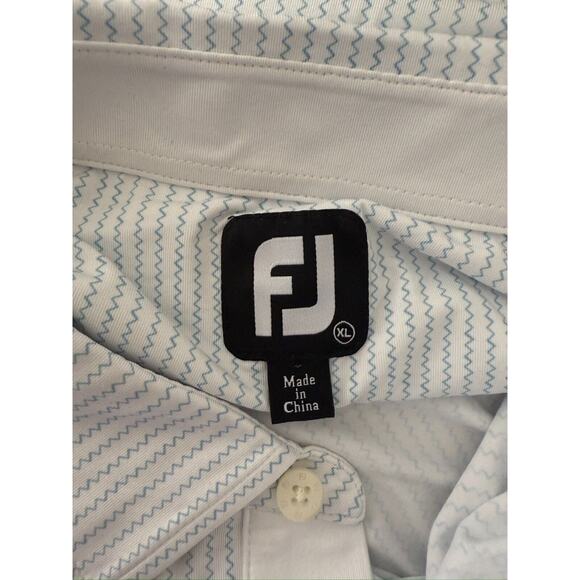 Footjoy FJ ProDry Golf Polo Shirt Mens XL White Blue Wave ZigZag Pattern Print - Picture 6 of 8